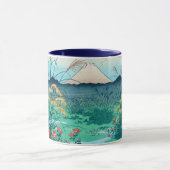 秋の花と富士山、広重、浮世絵 マグカップ (中央)