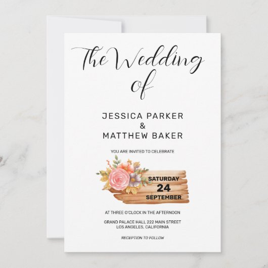 秋の花と木のウェディング 招待状 (正面)