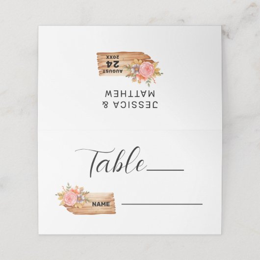 秋の花と木のサイン プレイスカード (外部開封)