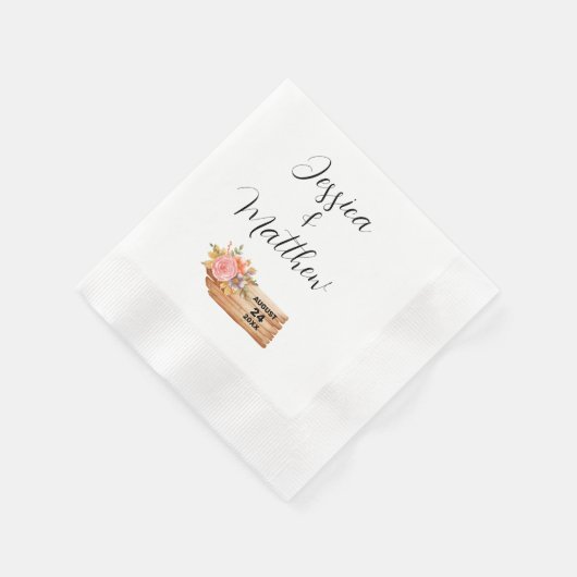 秋の花と木のサイン 縁ありカクテルナプキン (角)