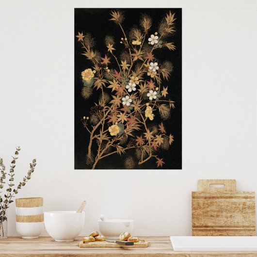 秋の花と木1884飾日本のりアート ポスター (キッチン)