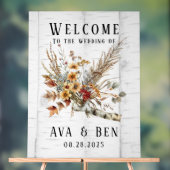 秋の花と白樺の木の木結婚の歓迎 アクリルサイン (ニュートラル)