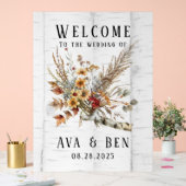 秋の花と白樺の木の木結婚の歓迎 アクリルサイン (ウェディング)