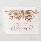 秋の花と葉っぱのブライダルテーマ Will You Be My Bridesmaid 招待状 (正面)