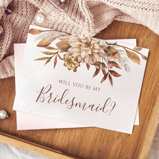 秋の花と葉っぱのブライダルテーマ Will You Be My Bridesmaid 招待状