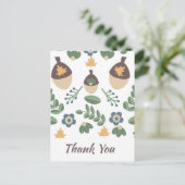 秋の花と葉とどんぐりの感謝 ポストカード (スタンド正面)