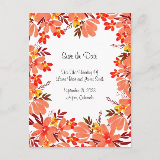 秋の花と葉の日付を保存 ポストカード (正面)