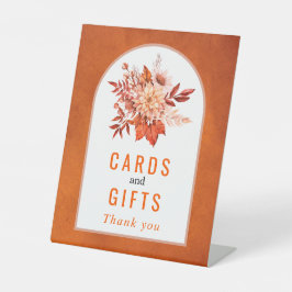 秋の花と葉オレンジの秋の結婚式 台座サイン