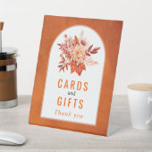 秋の花と葉オレンジの秋の結婚式 台座サイン (インサイチュ)