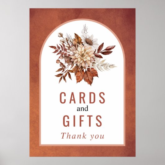 秋の花と葉テラコッタ秋の結婚式 ポスター (正面)