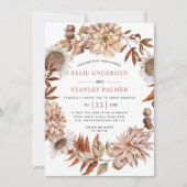 秋の花と葉リース秋の結婚式 招待状 (正面)