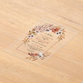 秋の花と葉秋の結婚式付きアーチ アクリル招待状 (レイダウン)