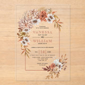 秋の花と葉秋の結婚式付きアーチ アクリル招待状 (正面)