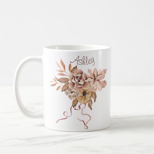 秋の花と葉 コーヒーマグカップ (左)