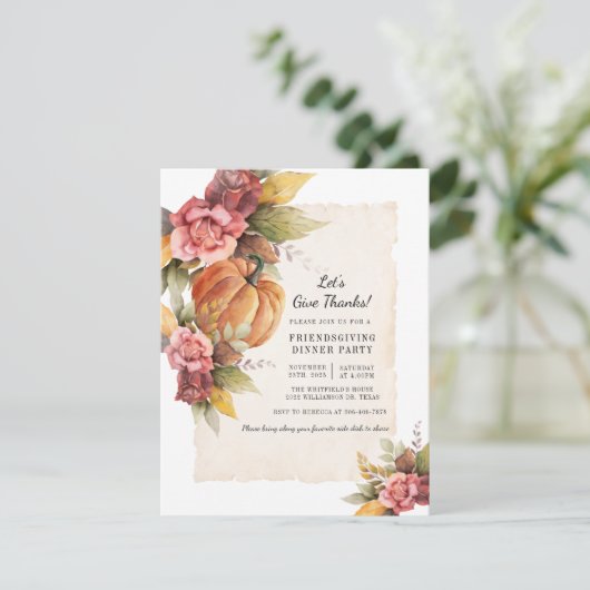 秋の花と農村風の感謝祭の友人たち 招待状 (スタンド正面)