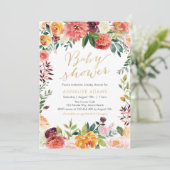 秋の花と金ゴールドの赤ちゃんシャワーの招待 招待状 (スタンド正面)