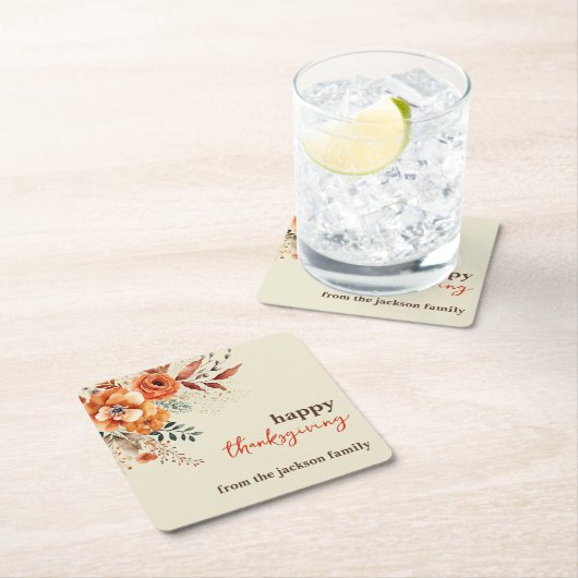 秋の花に感謝エレガント スクエアペーパーコースター (インサイチュ)