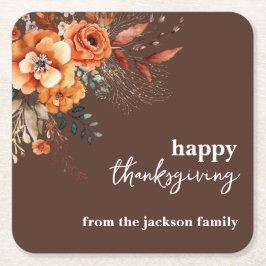 秋の花に感謝エレガント スクエアペーパーコースター