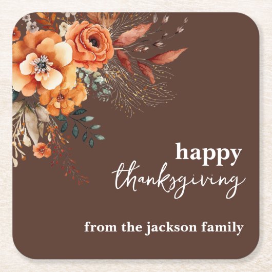 秋の花に感謝エレガント スクエアペーパーコースター (正面)