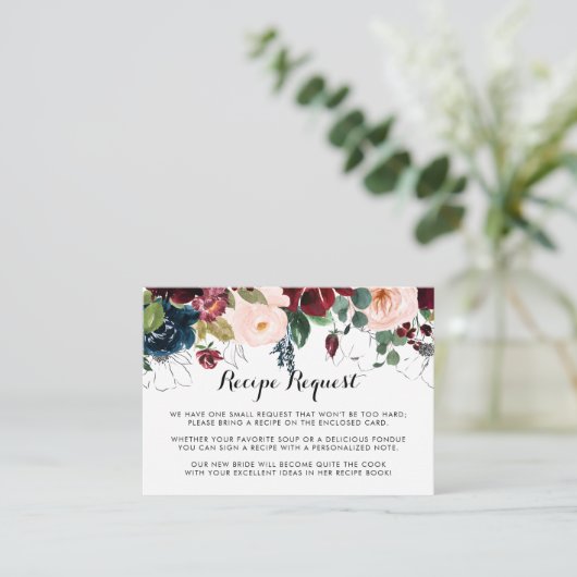秋の花のイラスト付き結婚式レシピリクエストカード エンクロージャーカード (スタンド正面)