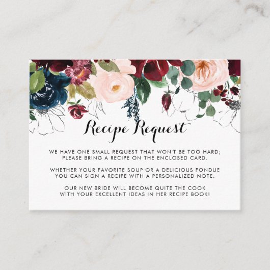 秋の花のイラスト付き結婚式レシピリクエストカード エンクロージャーカード (正面)
