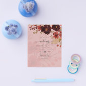 秋の花のウェディング テラコッタ バーガンディ レッド チラシ (シングル)