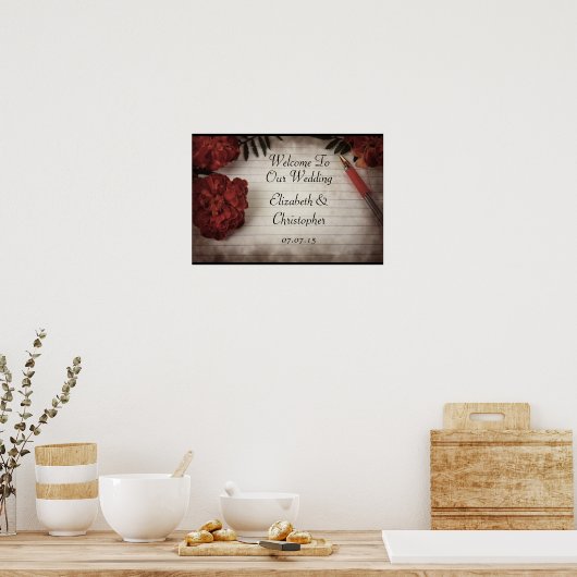 秋の花のウェルカムボード 私たちの結婚式へ ポスター (キッチン)