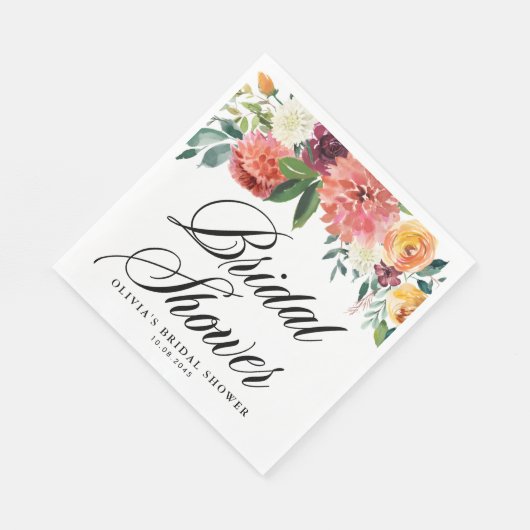 秋の花のガーランドが落ちるブライダルシャワー スタンダードランチョンナプキン (角)