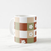 秋の花のギンガムチェックパターン コーヒーマグカップ (正面左)