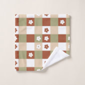 秋の花のギンガムチェックパターン バスタオルセット (ウォッシュタオル)