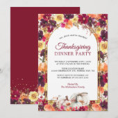 秋の花のゴールドアーチ感謝祭招待状 招待状 (正面/裏面)