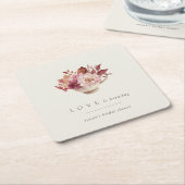 秋の花のティーカップラブイズブリューイング ブライダルシャワー スクエアペーパーコースター (アングル)