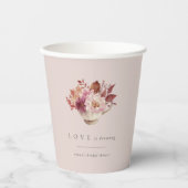 秋の花のティーカップラブイズブリューイング ブライダルシャワー 紙コップ (正面)