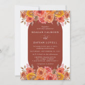 秋の花のテラコッタ水彩ウェディング 招待状 (正面)