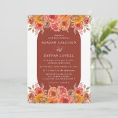 秋の花のテラコッタ水彩ウェディング 招待状 (スタンド正面)