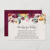 秋の花のバーガンディのベビーシャワーの本の要求 エンクロージャーカード (正面/裏面)