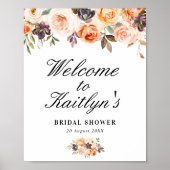 秋の花のブライダルシャワーウェルカムサイン ポスター (正面)