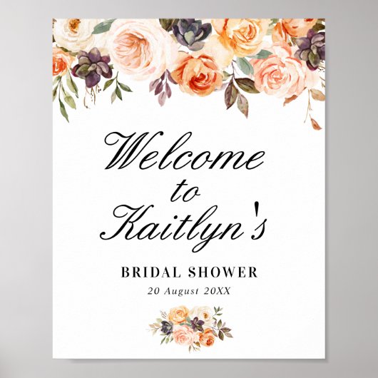 秋の花のブライダルシャワーウェルカムサイン ポスター (正面)