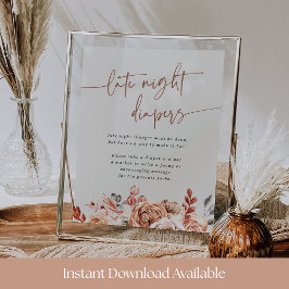 秋の花のベイビーシャワー　夜中のオムツサイン ポスター