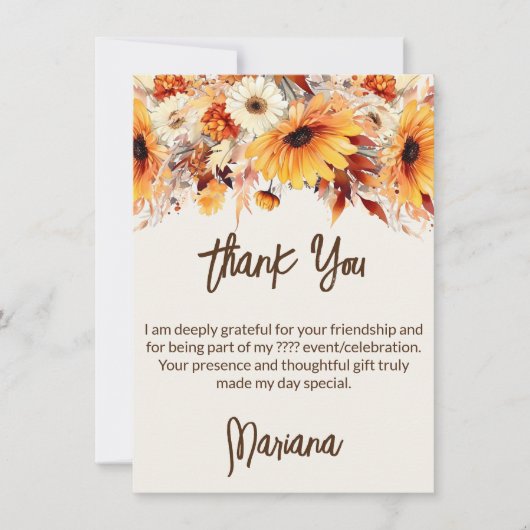 秋の花のベージュのパーティーお礼カード 招待状 (正面)