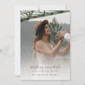 秋の花のワインレッドとクリームのフォト ブライダルシャワー 招待状 (正面)