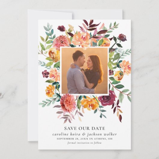 秋の花の写真の保存日付 招待状 (正面)