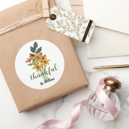 秋の花の名前に3インチ感謝感謝 ラウンドシール (ギフト)