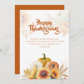 秋の花の感謝祭のグリーティングカード 招待状 (正面/裏面)