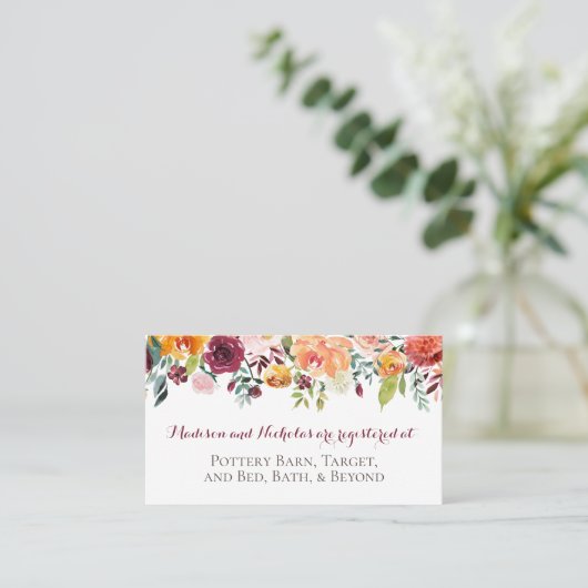 秋の花の登録の挿入物カード、オレンジあずき色 名刺 (スタンド正面)