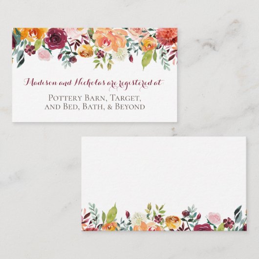 秋の花の登録の挿入物カード、オレンジあずき色 名刺 (正面/裏面)