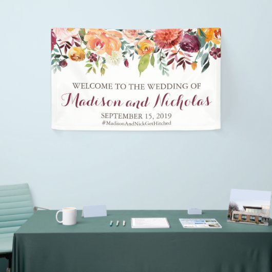 秋の花の結婚式の旗の装飾、オレンジピンク 横断幕 (トレードショー)