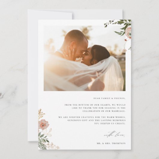 秋の花の結婚式写真 サンキューカード (裏面)