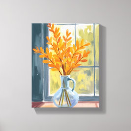 秋の花の花瓶の水彩画 キャンバスプリント