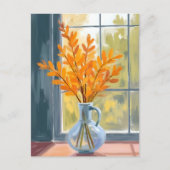 秋の花の花瓶の水彩画 ポストカード (正面)